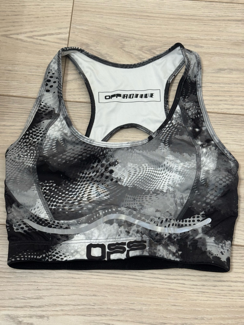 Off-White Black & Gray Racerback Sports Bra and Biker Shorts Both Size Small